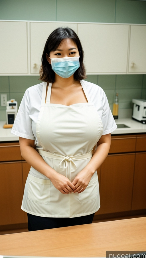 related ai porn images free for Woman Chubby Big Hips Bobcut Japanese Hospital Face Mask High Socks Lab Coat Apron Cleavage 40s Vintage Huge Boobs