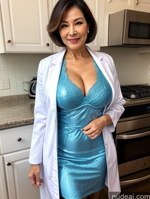 related ai porn images free for Milf Two Busty Perfect Boobs Beautiful Perfect Body 70s Bobcut Chinese Kitchen Bra Doctor Jacket Lab Coat Stylish Suit Cleavage Detailed Sexy Face