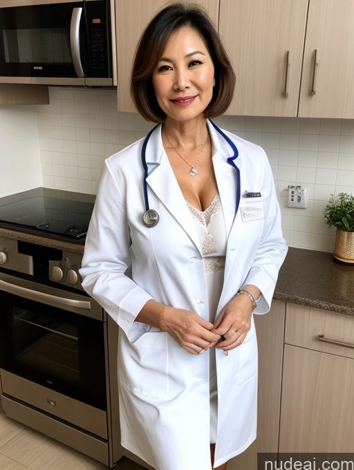 related ai porn images free for Milf Two Busty Perfect Boobs Beautiful Perfect Body 70s Bobcut Chinese Kitchen Bra Doctor Jacket Lab Coat Stylish Suit Cleavage Detailed Sexy Face