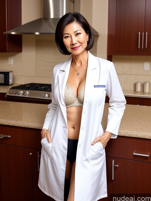 related ai porn images free for Milf Two Busty Perfect Boobs Beautiful Perfect Body 70s Bobcut Chinese Kitchen Bra Doctor Jacket Lab Coat Stylish Suit Cleavage Detailed Sexy Face