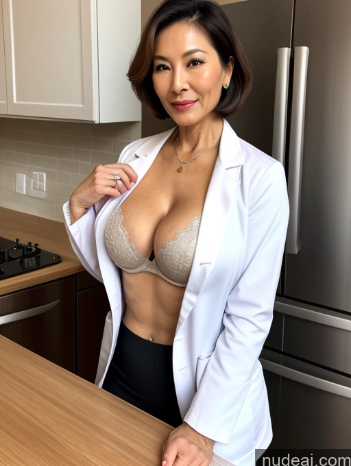 related ai porn images free for Milf Two Busty Perfect Boobs Beautiful Perfect Body 70s Bobcut Chinese Kitchen Bra Doctor Jacket Lab Coat Stylish Suit Cleavage Detailed Sexy Face