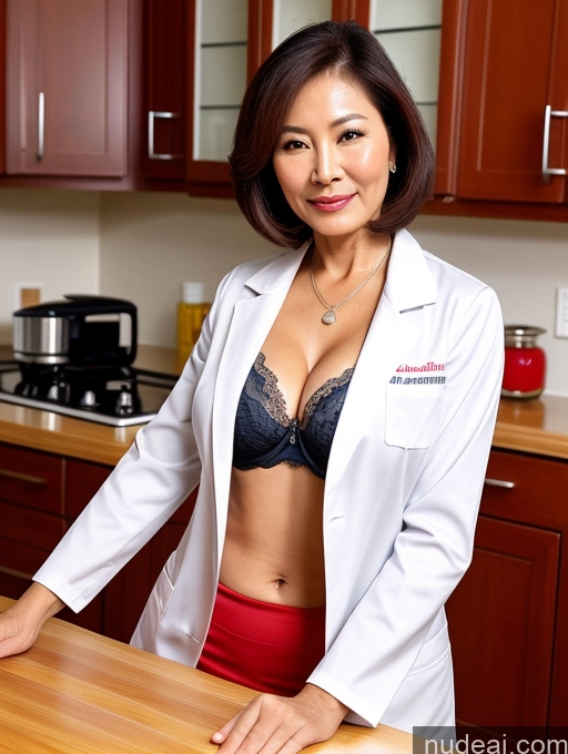 related ai porn images free for Milf Two Busty Perfect Boobs Beautiful Perfect Body 70s Bobcut Chinese Kitchen Bra Doctor Jacket Lab Coat Stylish Suit Cleavage Detailed Sexy Face