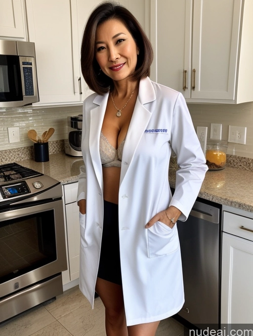 related ai porn images free for Milf Two Busty Perfect Boobs Beautiful Perfect Body 70s Bobcut Chinese Kitchen Bra Doctor Jacket Lab Coat Stylish Suit Cleavage Detailed Sexy Face
