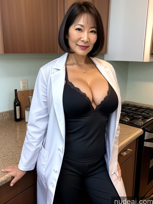 related ai porn images free for Milf Two Busty Perfect Boobs Beautiful Perfect Body 70s Bobcut Chinese Kitchen Bra Doctor Jacket Lab Coat Stylish Suit Cleavage Detailed Sexy Face