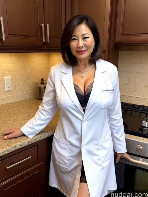 related ai porn images free for Milf Two Busty Perfect Boobs Beautiful Perfect Body 70s Bobcut Chinese Kitchen Bra Doctor Jacket Lab Coat Stylish Suit Cleavage Detailed Sexy Face