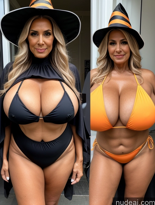 related ai porn images free for Milf Busty Huge Boobs Thick Tanned Skin Front View Microkini Thong 70s Latina Halloween Witch Construction Worker