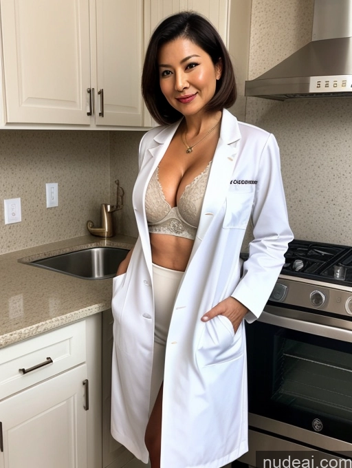 related ai porn images free for Milf Two Busty Perfect Boobs Beautiful Perfect Body 70s Bobcut Chinese Kitchen Bra Doctor Jacket Lab Coat Stylish Suit Cleavage Detailed Sexy Face