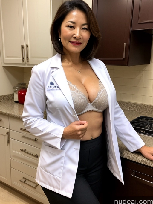 related ai porn images free for Milf Two Busty Perfect Boobs Beautiful Perfect Body 70s Bobcut Chinese Kitchen Bra Doctor Jacket Lab Coat Stylish Suit Cleavage Detailed Sexy Face