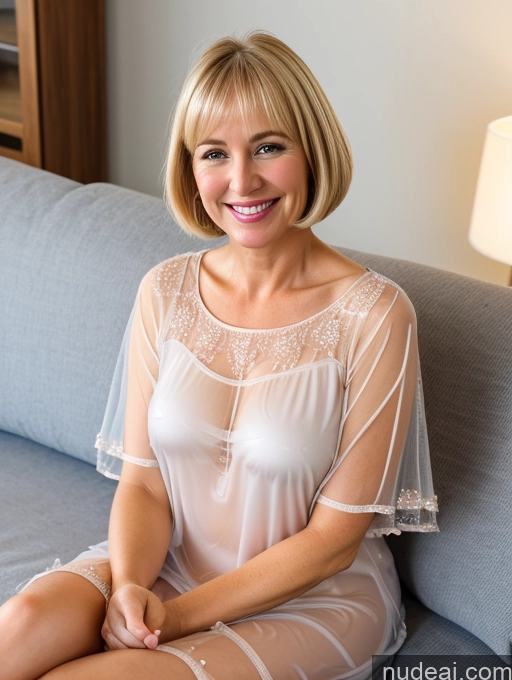 related ai porn images free for 50s Czech Happy Blonde Bobcut Couch Close-up View Nightgown Transparent Detailed