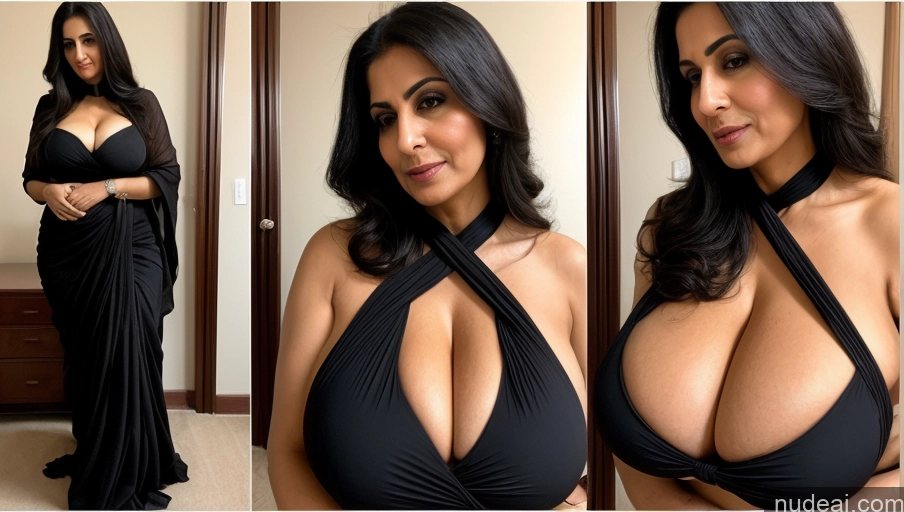 related ai porn images free for Milf One Huge Boobs 40s Sexy Face Black Hair Long Hair Arabic Surrealist Bedroom Front View Sari Cleavage