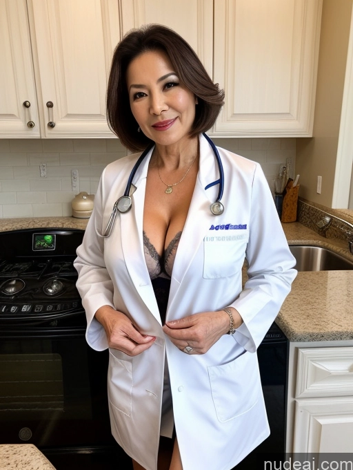 related ai porn images free for Milf Two Busty Perfect Boobs Beautiful Perfect Body 70s Bobcut Chinese Kitchen Bra Doctor Jacket Lab Coat Stylish Suit Cleavage Detailed Sexy Face