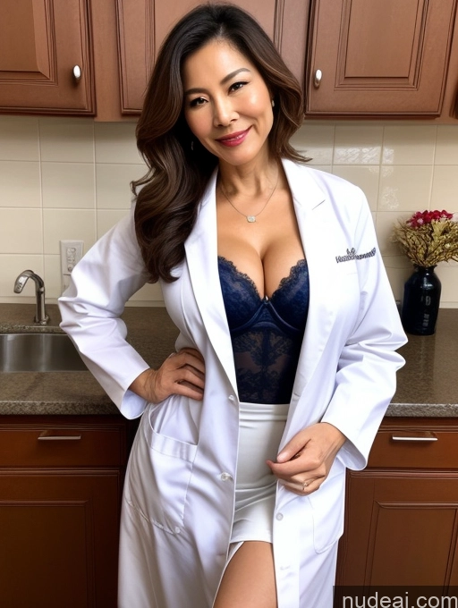 related ai porn images free for Milf Two Busty Perfect Boobs Beautiful Perfect Body 70s Bobcut Chinese Kitchen Bra Doctor Jacket Lab Coat Stylish Suit Cleavage Detailed Sexy Face