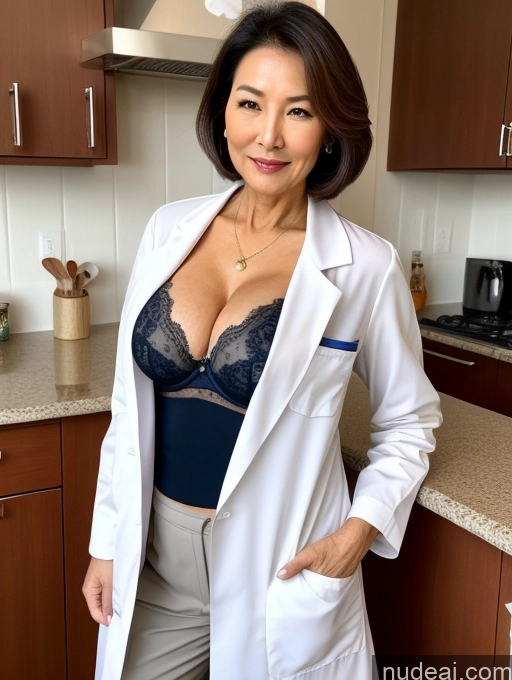 related ai porn images free for Milf Two Busty Perfect Boobs Beautiful Perfect Body 70s Bobcut Chinese Kitchen Bra Doctor Jacket Lab Coat Stylish Suit Cleavage Detailed Sexy Face