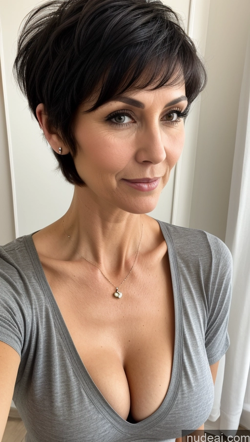 related ai porn images free for Milf One Skinny Perfect Body Black Hair Pixie Shirt Cleavage Detailed Close-up View