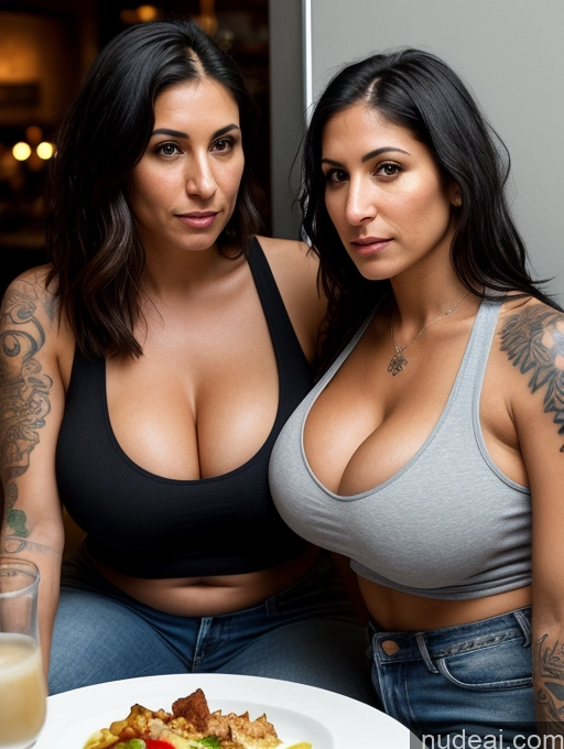related ai porn images free for Two Woman Detailed Tank Top Jeans Restaurant Eating Front View Black Hair Bobcut Jewish Cleavage Serious 30s Huge Boobs Tanned Skin Tattoos