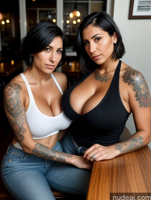 related ai porn images free for Two Woman Detailed Tank Top Jeans Restaurant Front View Black Hair Bobcut Jewish Cleavage Serious 30s Huge Boobs Tanned Skin Tattoos
