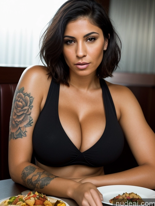 related ai porn images free for Two Woman Tank Top Jeans Restaurant Black Hair Bobcut Jewish Cleavage 30s Huge Boobs Tanned Skin Tattoos Eating Close-up View Serious Sad Seductive Sexy Face Alternative