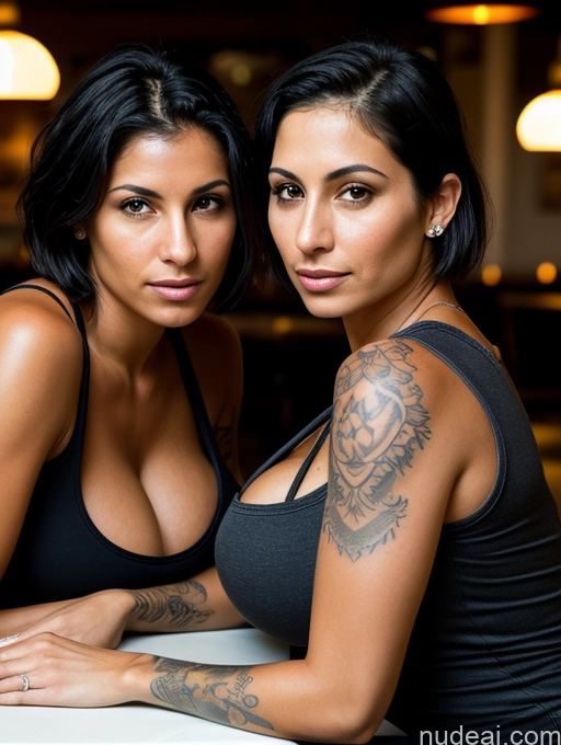related ai porn images free for Two Woman Tank Top Jeans Restaurant Black Hair Bobcut Jewish Cleavage 30s Huge Boobs Tanned Skin Tattoos Close-up View Serious