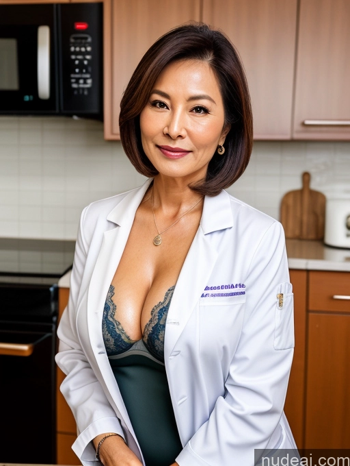 related ai porn images free for Milf Two Busty Perfect Boobs Beautiful Perfect Body 70s Bobcut Chinese Kitchen Bra Doctor Jacket Lab Coat Stylish Suit Cleavage Detailed Sexy Face