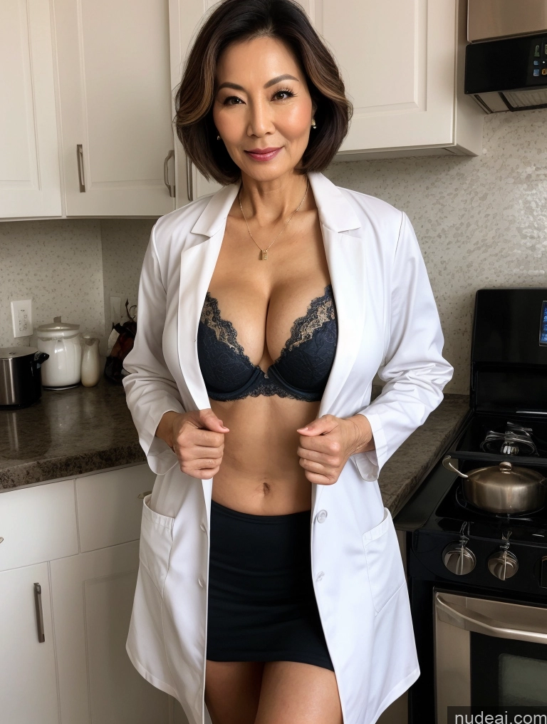 related ai porn images free for Milf Two Busty Perfect Boobs Beautiful Perfect Body 70s Bobcut Chinese Kitchen Bra Doctor Jacket Lab Coat Stylish Suit Cleavage Detailed Sexy Face