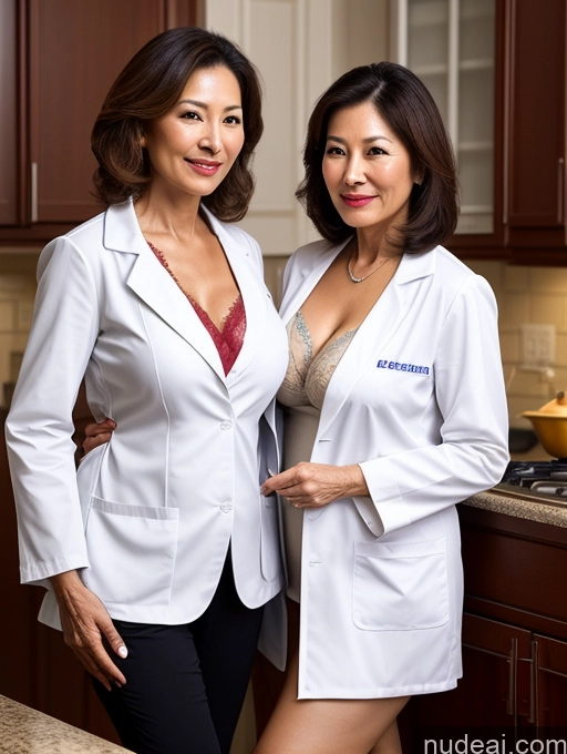 related ai porn images free for Milf Two Busty Perfect Boobs Beautiful Perfect Body 70s Bobcut Chinese Kitchen Bra Doctor Jacket Lab Coat Stylish Suit Cleavage Detailed Sexy Face
