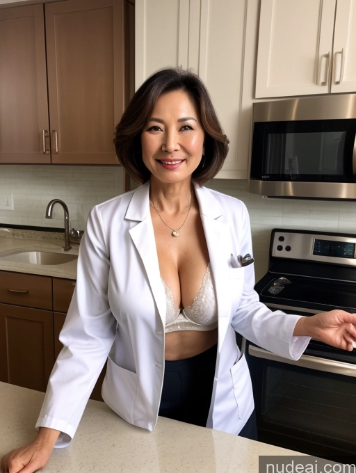 related ai porn images free for Milf Two Busty Perfect Boobs Beautiful Perfect Body 70s Bobcut Chinese Kitchen Bra Doctor Jacket Lab Coat Stylish Suit Cleavage Detailed Sexy Face