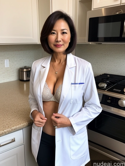 related ai porn images free for Milf Two Busty Perfect Boobs Beautiful Perfect Body 70s Bobcut Chinese Kitchen Bra Doctor Jacket Lab Coat Stylish Suit Cleavage Detailed Sexy Face