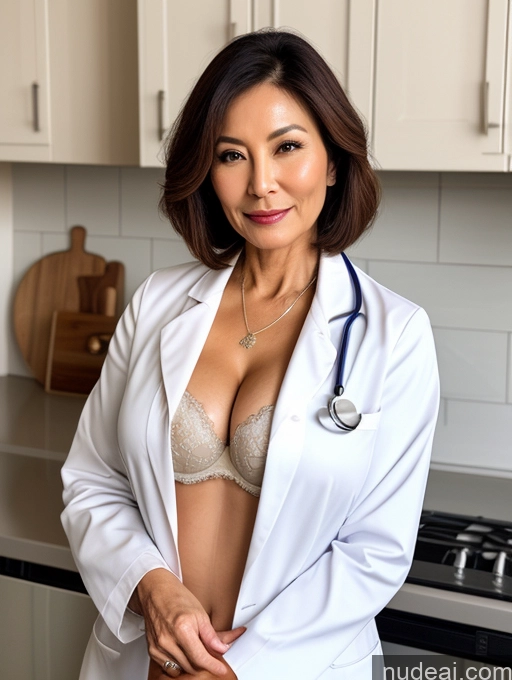 related ai porn images free for Milf Two Busty Perfect Boobs Beautiful Perfect Body 70s Bobcut Chinese Kitchen Bra Doctor Jacket Lab Coat Stylish Suit Cleavage Detailed Sexy Face
