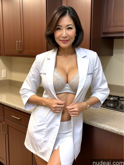 related ai porn images free for Milf Two Busty Perfect Boobs Beautiful Perfect Body 70s Bobcut Chinese Kitchen Bra Doctor Jacket Lab Coat Stylish Suit Cleavage Detailed Sexy Face