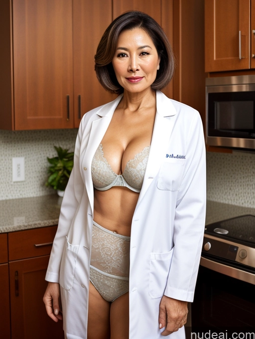 related ai porn images free for Milf Two Busty Perfect Boobs Beautiful Perfect Body 70s Bobcut Chinese Kitchen Bra Doctor Jacket Lab Coat Stylish Suit Cleavage Detailed Sexy Face