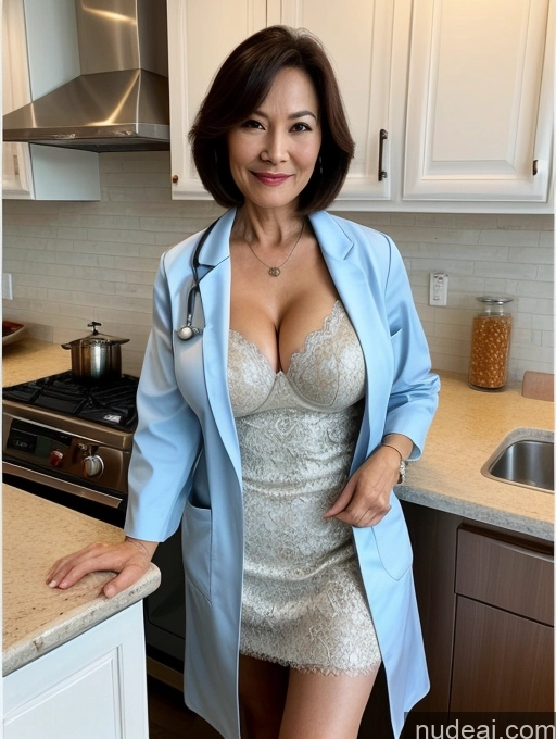 related ai porn images free for Milf Two Busty Perfect Boobs Beautiful Perfect Body 70s Bobcut Chinese Kitchen Bra Doctor Jacket Lab Coat Stylish Suit Cleavage Detailed Sexy Face