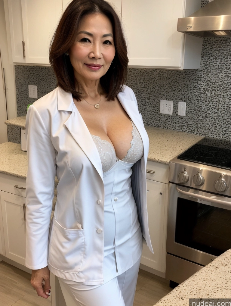 related ai porn images free for Milf Two Busty Perfect Boobs Beautiful Perfect Body 70s Bobcut Chinese Kitchen Bra Doctor Jacket Lab Coat Stylish Suit Cleavage Detailed Sexy Face