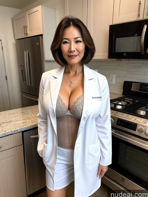 related ai porn images free for Milf Two Busty Perfect Boobs Beautiful Perfect Body 70s Bobcut Chinese Kitchen Bra Doctor Jacket Lab Coat Stylish Suit Cleavage Detailed Sexy Face
