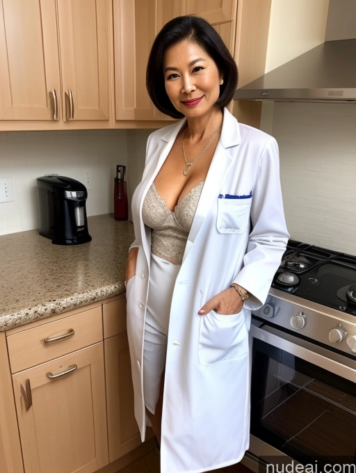 related ai porn images free for Milf Two Busty Perfect Boobs Beautiful Perfect Body 70s Bobcut Chinese Kitchen Bra Doctor Jacket Lab Coat Stylish Suit Cleavage Detailed Sexy Face
