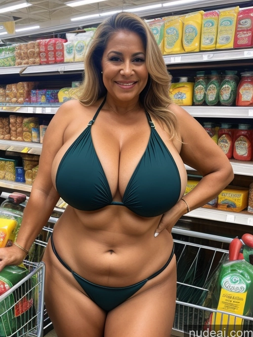 related ai porn images free for Milf One Busty Huge Boobs Thick Tanned Skin Front View Microkini Thong 80s Polynesian Grocery