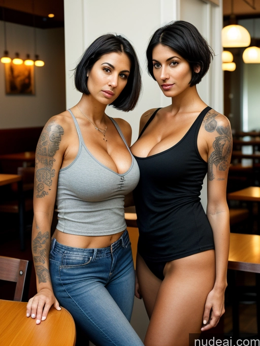 related ai porn images free for Two Woman Tank Top Jeans Jewish Black Hair Short Hair Restaurant Front View Cleavage Serious 30s Huge Boobs Tall Tanned Skin Tattoos Detailed