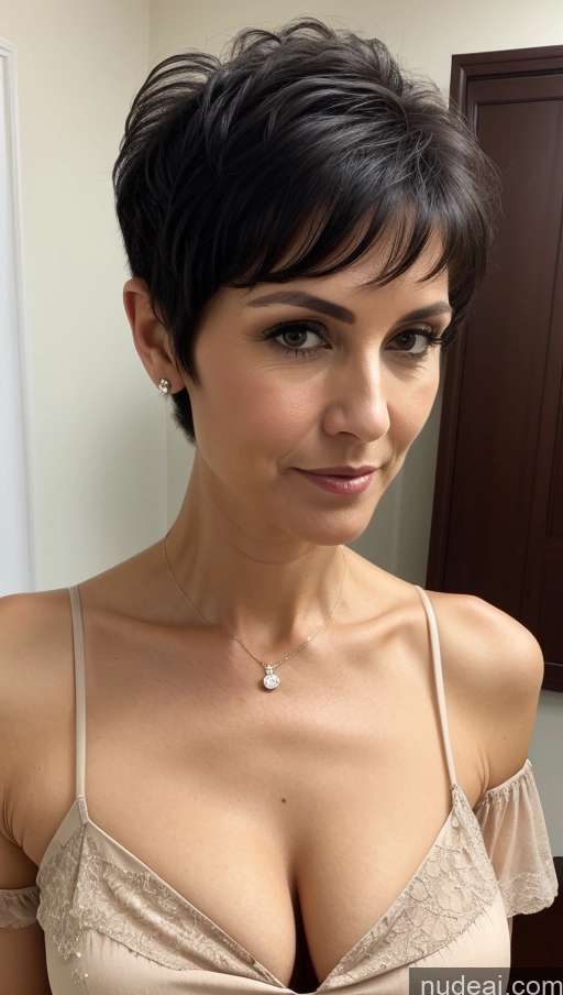 related ai porn images free for Milf One Skinny Perfect Body Black Hair Pixie Close-up View Blouse Cleavage Detailed