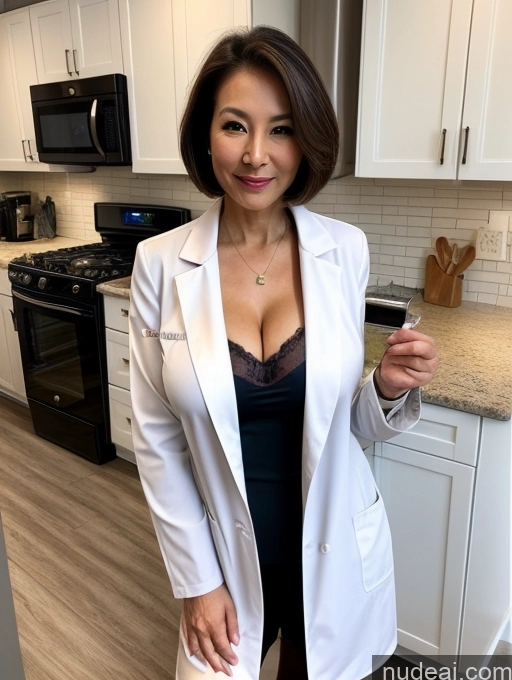 related ai porn images free for Milf Two Busty Perfect Boobs Beautiful Perfect Body 70s Bobcut Chinese Kitchen Bra Doctor Jacket Lab Coat Stylish Suit Cleavage Detailed Sexy Face