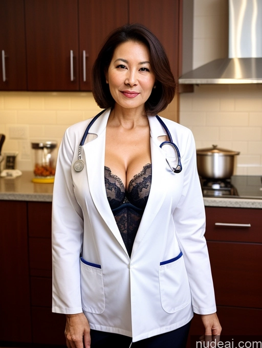 related ai porn images free for Milf Two Busty Perfect Boobs Beautiful Perfect Body 70s Bobcut Chinese Kitchen Bra Doctor Jacket Lab Coat Stylish Suit Cleavage Detailed Sexy Face