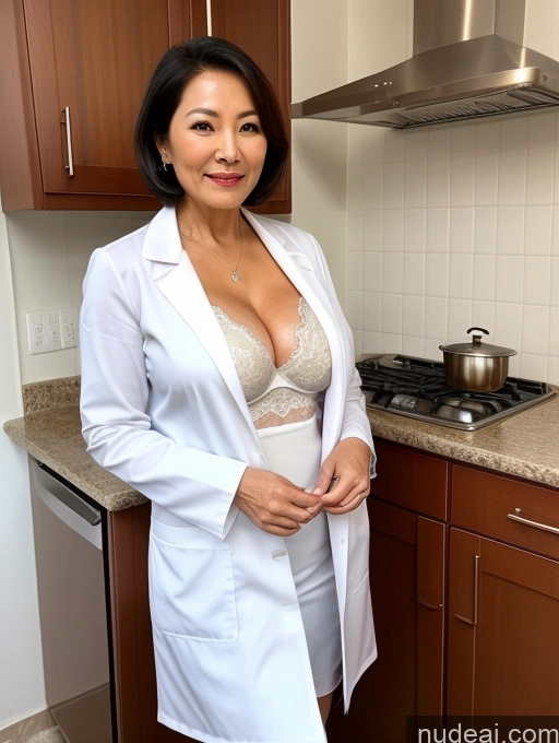 related ai porn images free for Milf Two Busty Perfect Boobs Beautiful Perfect Body 70s Bobcut Chinese Kitchen Bra Doctor Jacket Lab Coat Stylish Suit Cleavage Detailed Sexy Face