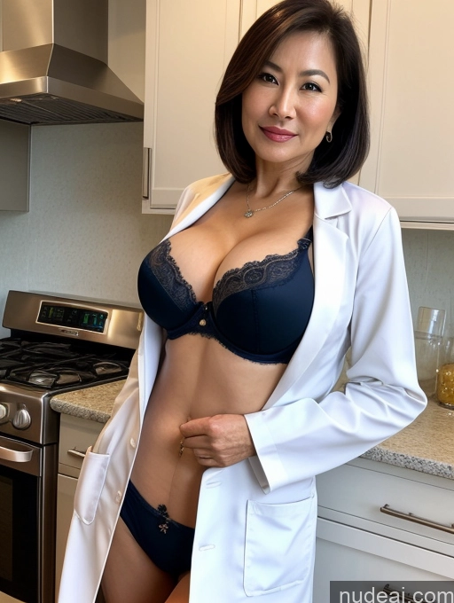 related ai porn images free for Milf Two Busty Perfect Boobs Beautiful Perfect Body 70s Bobcut Chinese Kitchen Bra Doctor Jacket Lab Coat Stylish Suit Cleavage Detailed Sexy Face