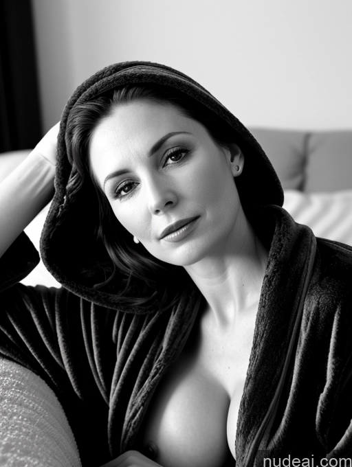 related ai porn images free for Milf One Small Tits Fairer Skin Beautiful 40s Shocked Brunette Straight British Bedroom Close-up View Black And White On Back Dark Lighting Bathrobe