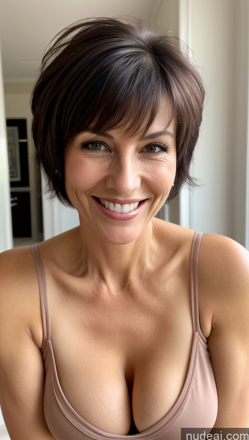 related ai porn images free for Milf One Skinny Perfect Body Black Hair Pixie Close-up View Cleavage Detailed Tank Top Happy