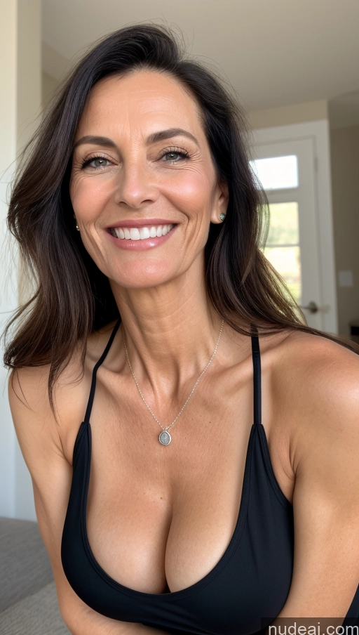 related ai porn images free for Milf One Skinny Perfect Body Black Hair Close-up View Cleavage Detailed Tank Top Happy Slicked