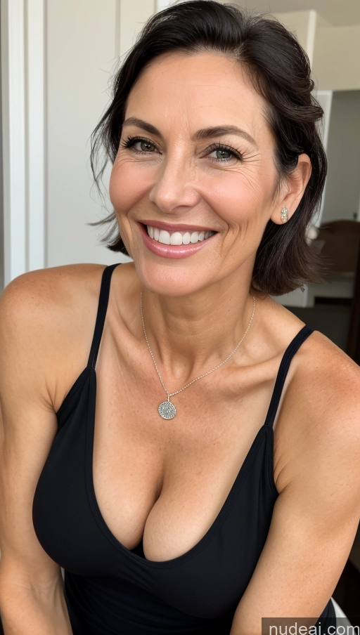 related ai porn images free for Milf One Skinny Perfect Body Black Hair Close-up View Cleavage Detailed Tank Top Happy Slicked