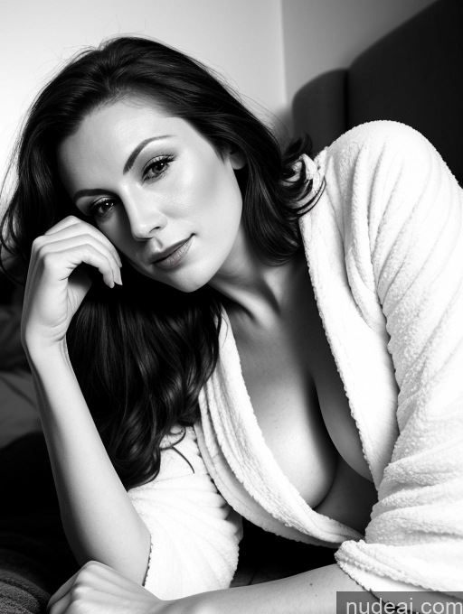 related ai porn images free for Milf One Small Tits Beautiful Fairer Skin Seductive Brunette Straight British Black And White Bedroom Close-up View Bathrobe Dark Lighting On Back 50s