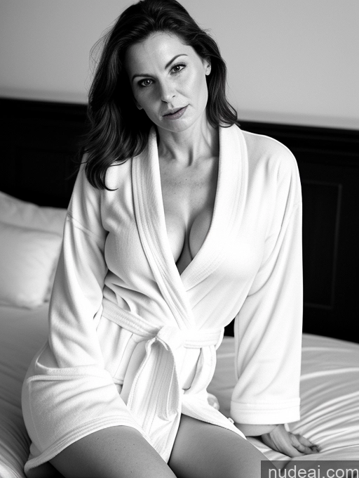 related ai porn images free for Milf One Small Tits Fairer Skin Brunette Straight British Black And White Bedroom Close-up View Bathrobe On Back 50s Shocked