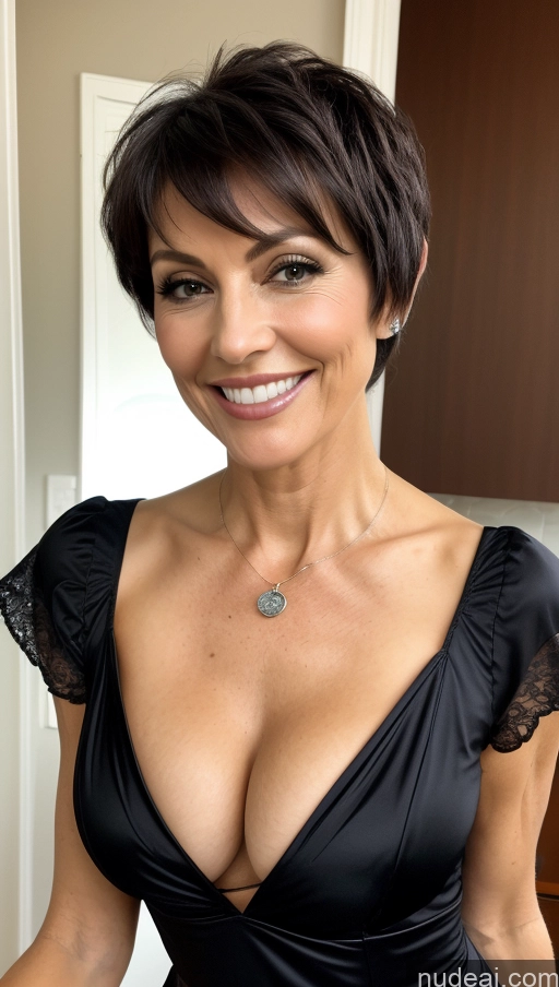 related ai porn images free for Milf Small Tits Skinny Perfect Body Happy Close-up View Halloween Shirt Cleavage Detailed Black Hair Pixie