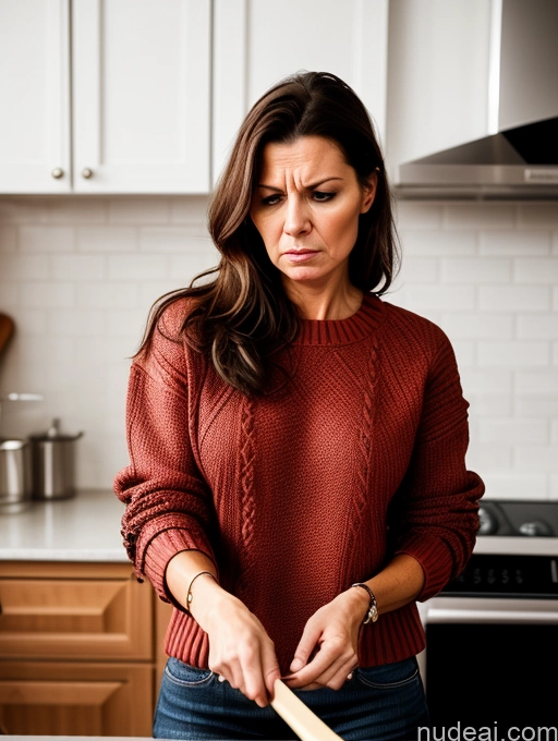 related ai porn images free for 50s Czech Short Brunette Jeans Sweater Stylish Detailed Angry Kitchen Cooking
