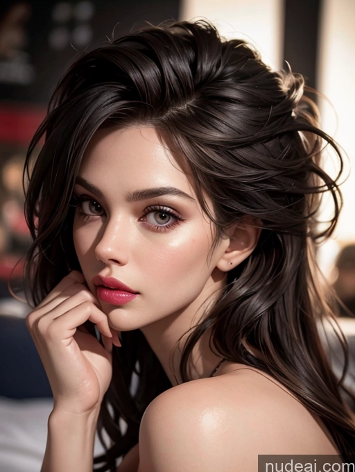 related ai porn images free for Pouting Lips Seductive Lipstick Tall Brunette 20s Messy Busty Muscular Small Ass Woman Eating Close-up View Mall Nude Space Suit